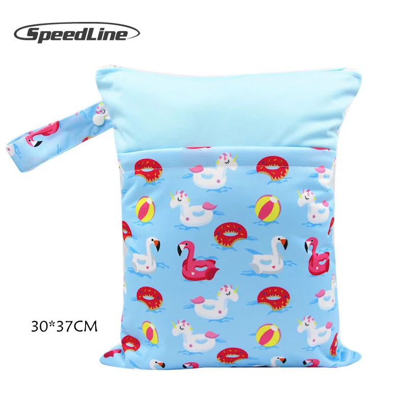 

1PC Reusable 30*37CM patched Singer baby wet bags Diaper Bag Waterproof Nappy Bag Reusable Diaper Wet Bag Two pockets