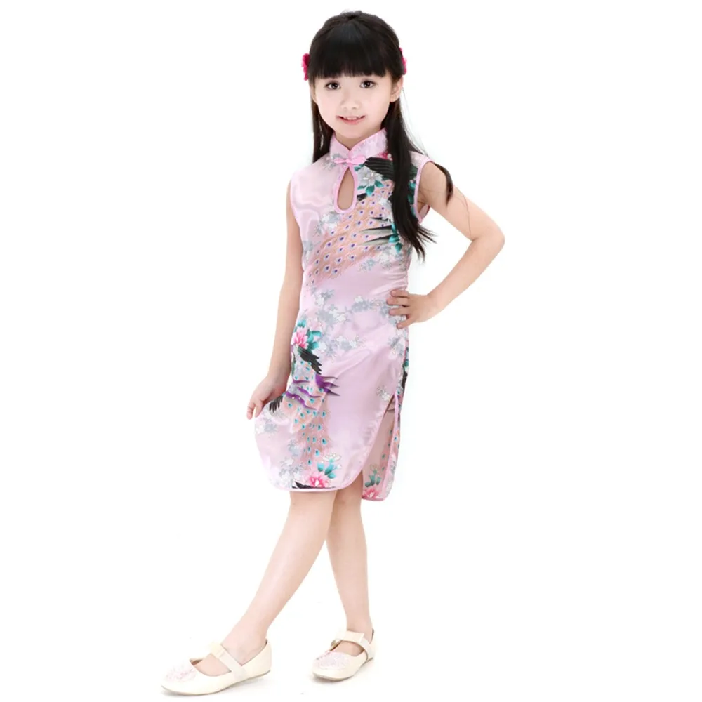 skirt for baby girl hot sale 2Y-8Y Baby Girl Dress Peacock Sleeveless Slim Traditional Dress Cheongsam Child Girls Clothes Chinese Style Qipao baby dresses for wedding