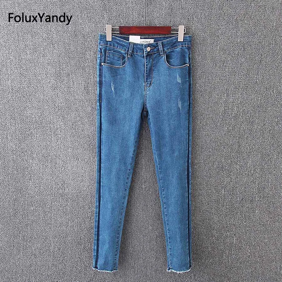 

Slim Skinny Jeans Trousers Women Ankle-length Casual Plus Size Stretched Denim Jeans Blue KK3559