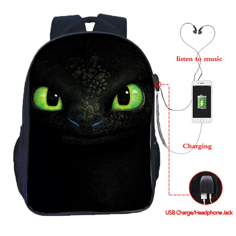 Как приручить рюкзак с принтом дракона мужской женский рюкзак для мальчиков и девочек USB модный рюкзак для ноутбука с зарядкой через usb красивый рюкзак - Цвет: 22