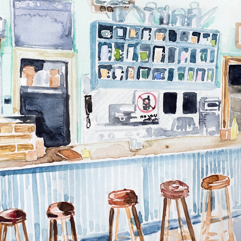In Omnia Paratus Prints Gilmore Girls Tv Show Poster , Watercolor Luke's Diner Interior Print Canvas Painting Wall Art Decor - Aliexpress Home & Garden