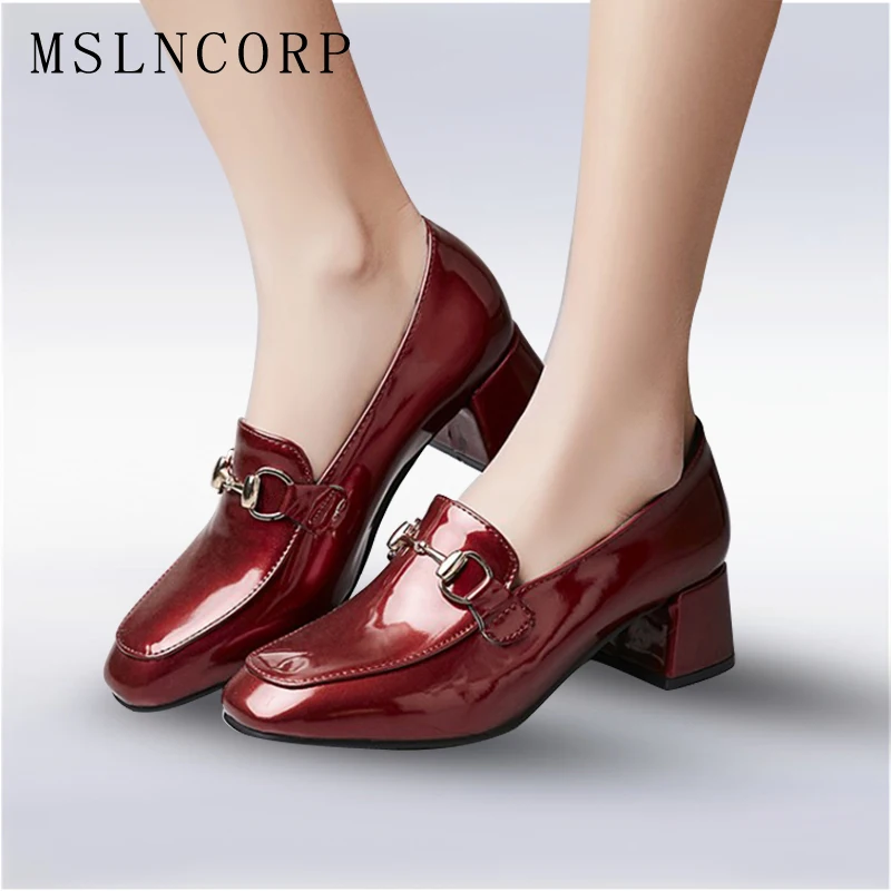 

Plus Size 34-43 Patent Leather Women Pumps Oxfords British Punk Square High Heels Ladies Office Career Dress Square Toe Shoes