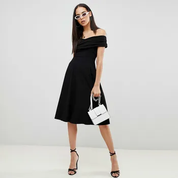 

New Pattern Concise Slash Neck Commute Sexy X Crossing Dress Woman