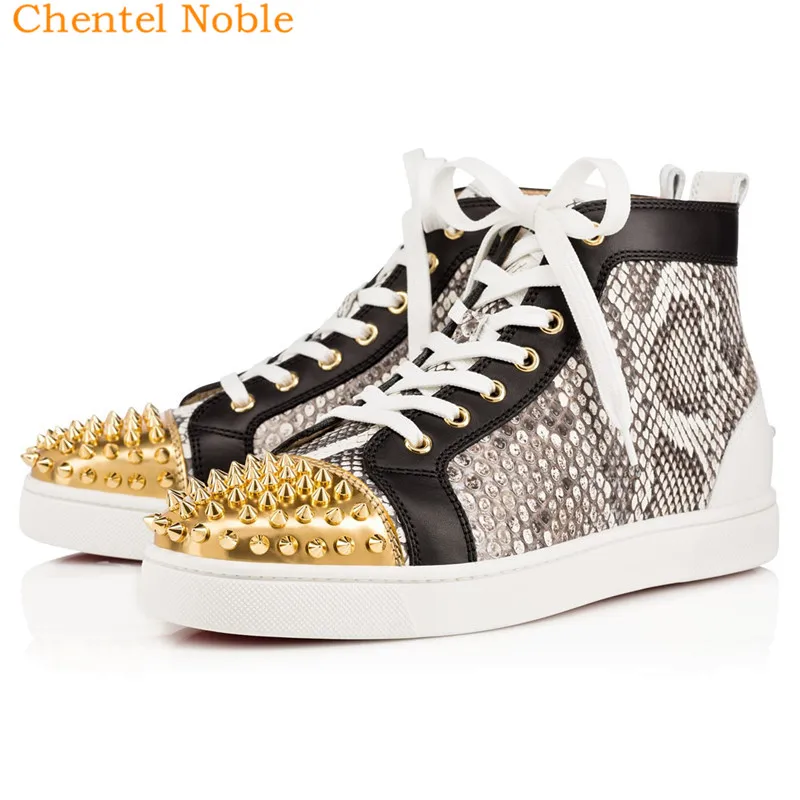 

Chentel Noble Leather And Suede Rivet Leisure Shoes Walking Sneakers Outdoor Black White Color Shoes For Men Zapatos De Hombre