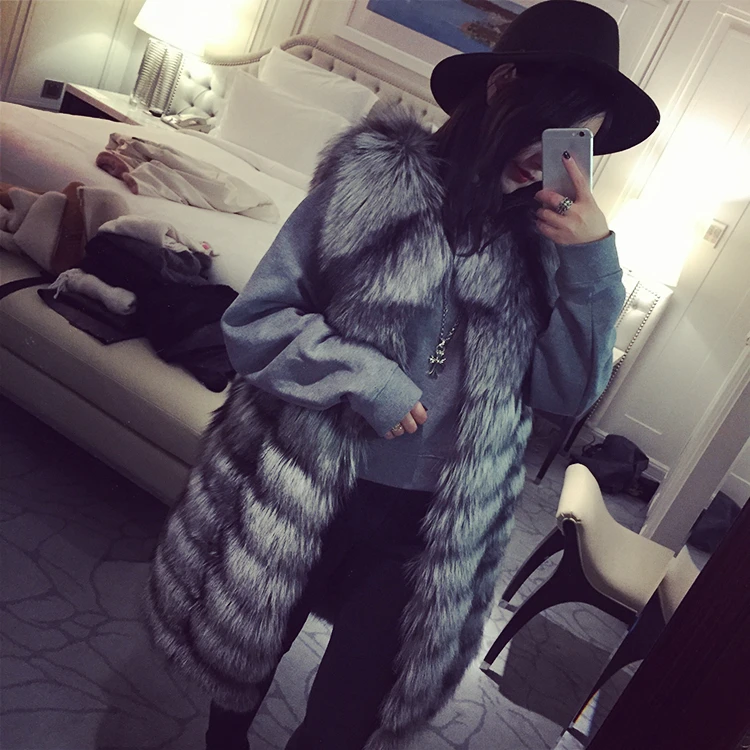 

lady natural silver fox fur vest women real fox fur vest long