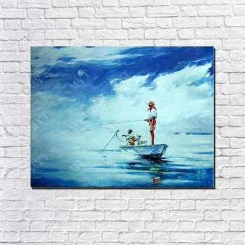 

Free Shipping Abstract Fishing Oil Painting Living Room Wall Pictures Large Canvas Wall Art Figure Painting No Framed