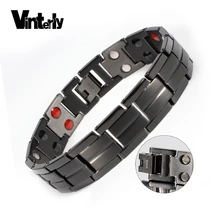 Vinterly черный титановый магнитный браслет для мужчин s цепочка на запястье магнитный браслет Преимущества здоровья энергии мужские браслеты