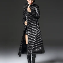 Новинка, зимний пуховик, длинный, женский, большой размер, уплотненный, теплый, чистый цвет, темперамент, качественный, белый, Утиный пух