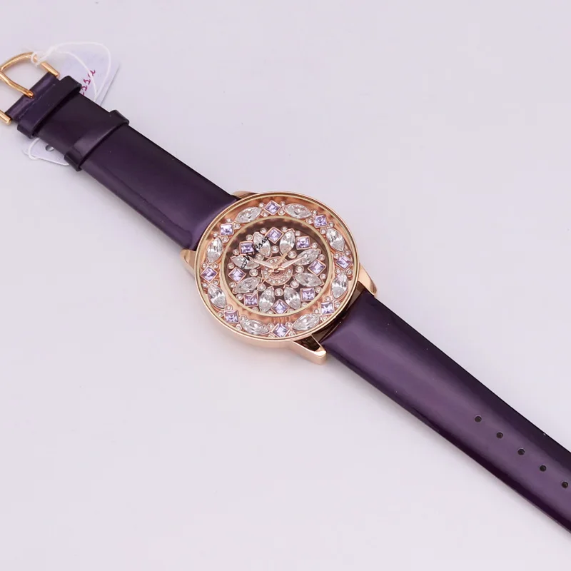 Melissa женские часы Япония кварцевые модные стразы большие часы натуральная кожа роскошный кристалл девушки подарочная коробка - Цвет: Фиолетовый