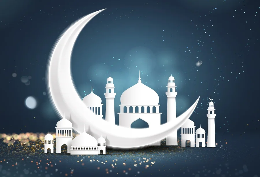 

Laeacco EID Mubarak Pattern Church Moon Polka Dots Festival Scene Photographic Background For Photo Studio Photography Backdrops