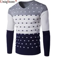 Полосатый свитер для мужчин с длинным рукавом V образным вырезом Sueter Hombre теплая зимняя одежда для мужчин мода Slim Fit принт пуловер и свитер для мужчин