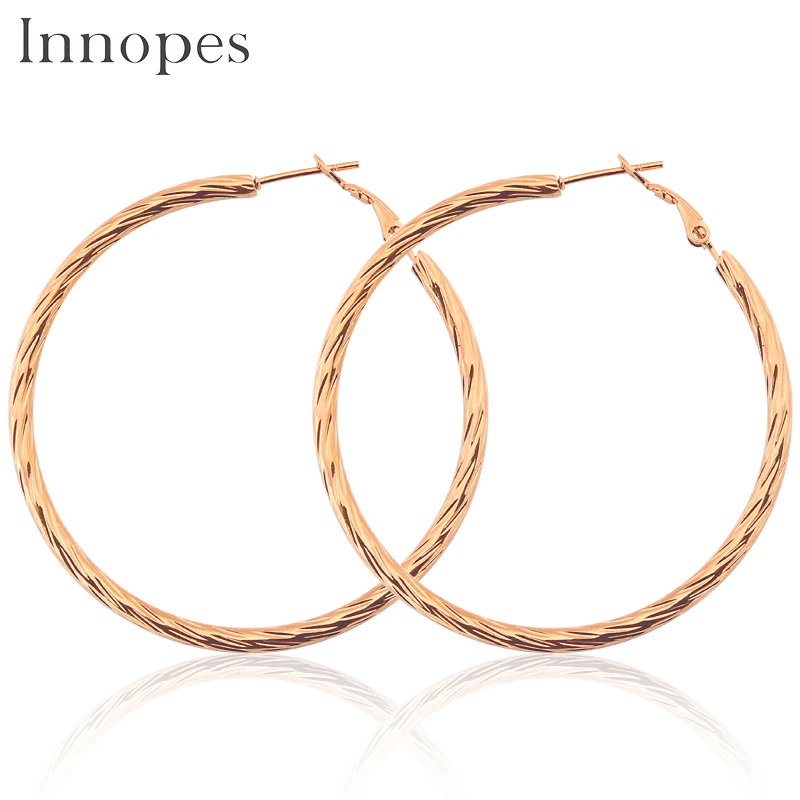 

Innopes Gold Silver Color Round big Hoop Earring for Women Stainless steel Trendy Jewelry wholesale Earings Women Accessories