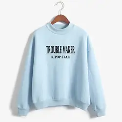 Корейский Trouble Maker печати пуловер и толстовка школьница 2019 Ulzzang японский сладкий стиль негабаритных свитер с капюшоном для женщин