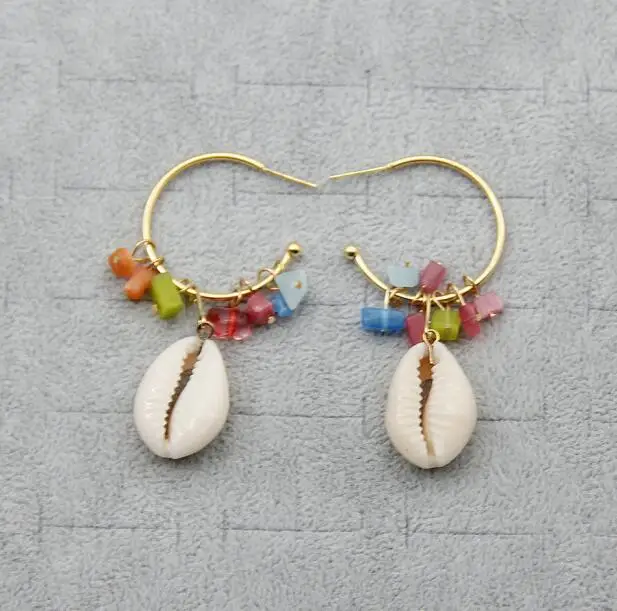 Fashion 2019 Natural Sea Shell Drop Earrings For Women Colorful Painted Shell Beads Pendant Earring Summer Beach Jewelry Brincos SHHO-E07