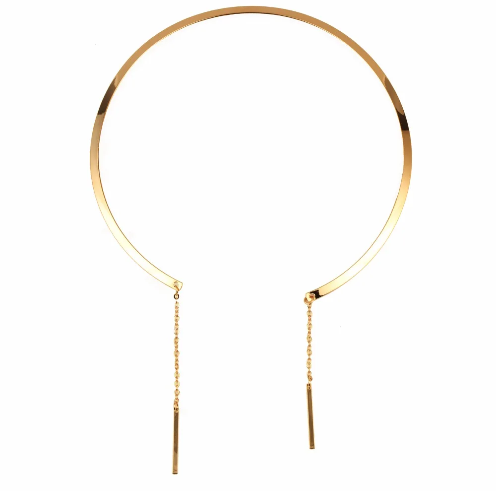 

Free shipping Luxury 24k gold choker necklace, simple fashion gold choker jewelry, costume gold choker bar style, bar choker