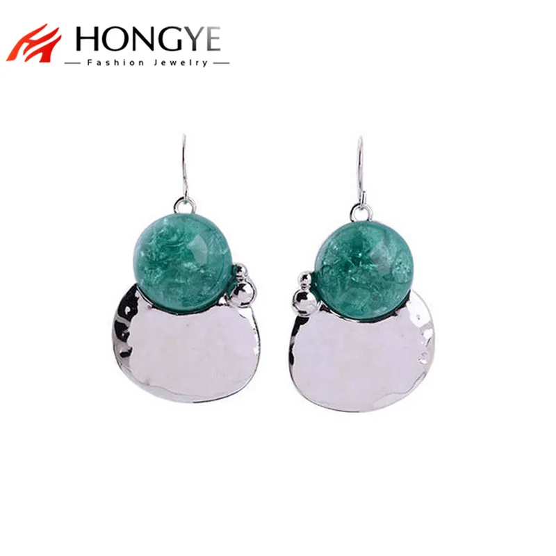 

2018 Newest Ethnic Fashion Women Silver Plated Green Charms Stone Pendants Statement Drop Earrings for Women