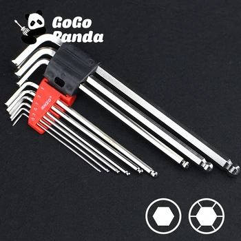 

Free Shipping 9 IN 1 Long Type Sphere Ball Head Hex Key Wrench Set CRV Material 1.5 2 2.5 3 4 etc. RHX-0119