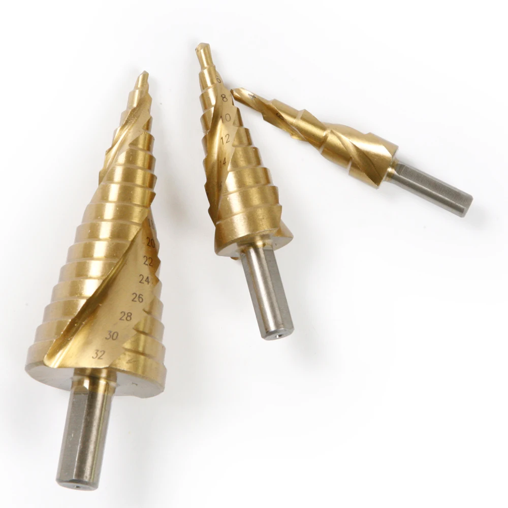 

3pcs/set drills metalworking tool high speed steel triangle spiral groove step drill bits 4-12mm 4-20mm 4-32mm