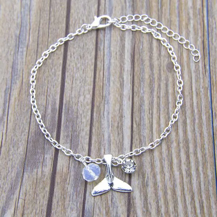 

Ethnic Antique Silver Crystal Beads Mermaid Tail Bracelet Gorgeous rhinestone fish hand foot chain sandal jewelry for women