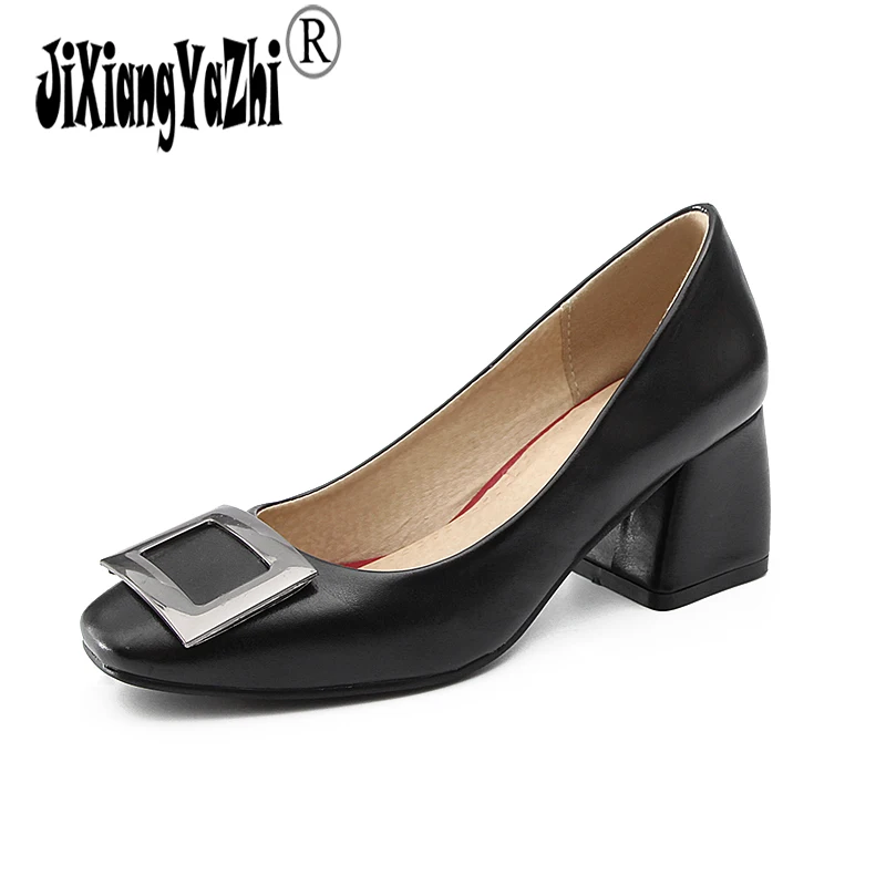 Jixiangyazhi 2018 брендовая летняя Fashio PU круглый Toe Slip на мелкой среднем Туфли с ремешком