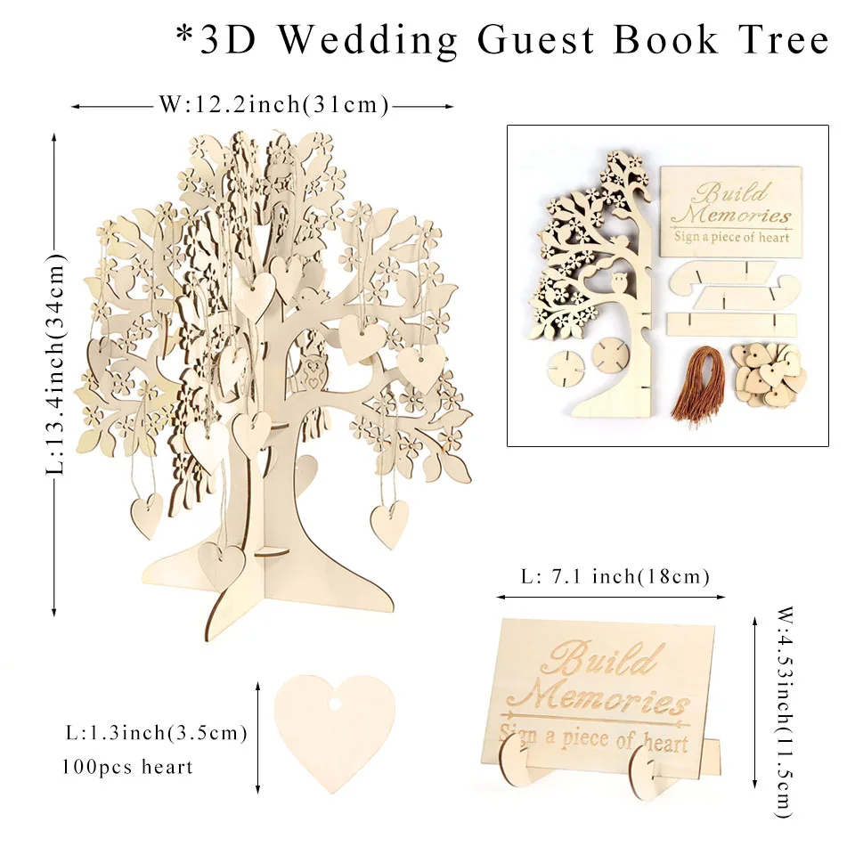 Wood Tree Wedding Guest Book 3D tree