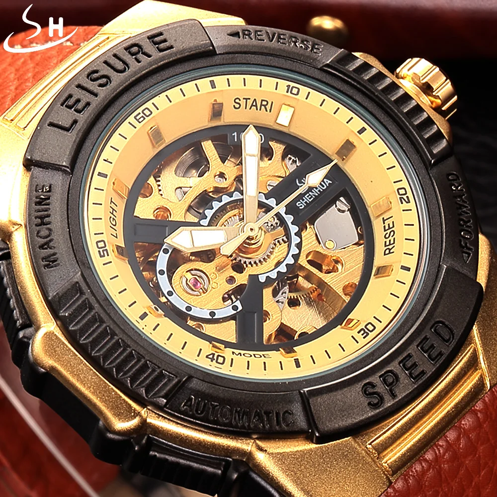 Automatic Mechanical Watch Men Skeleton Watch SHENHUA Luxury Brand Clock Leather Strap Sport Watch Military Sport Watches Automatic Mechanical Watch Men Skeleton Watch SHENHUA Luxury Brand Clock Leather Strap Sport Watch Military Sport Watches