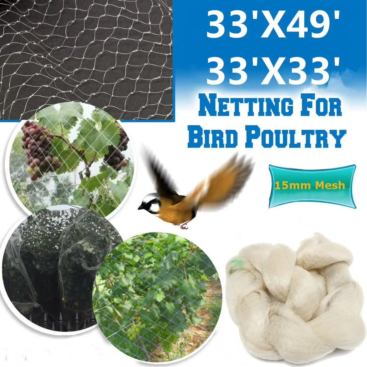 

10x10/15m Extra Strong Anti Bird Mesh Netting Protect Tree Net Garden Allotment Reusable Lasting Protection Against Birds Deer