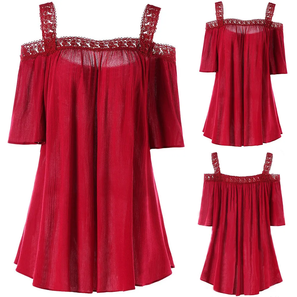 

Women Blouses Chemise Femme Plus Size Solid Lace Patchwork Ruched Blouse Short Sleeve Tops Cami Blusas Femininas Blouse Women