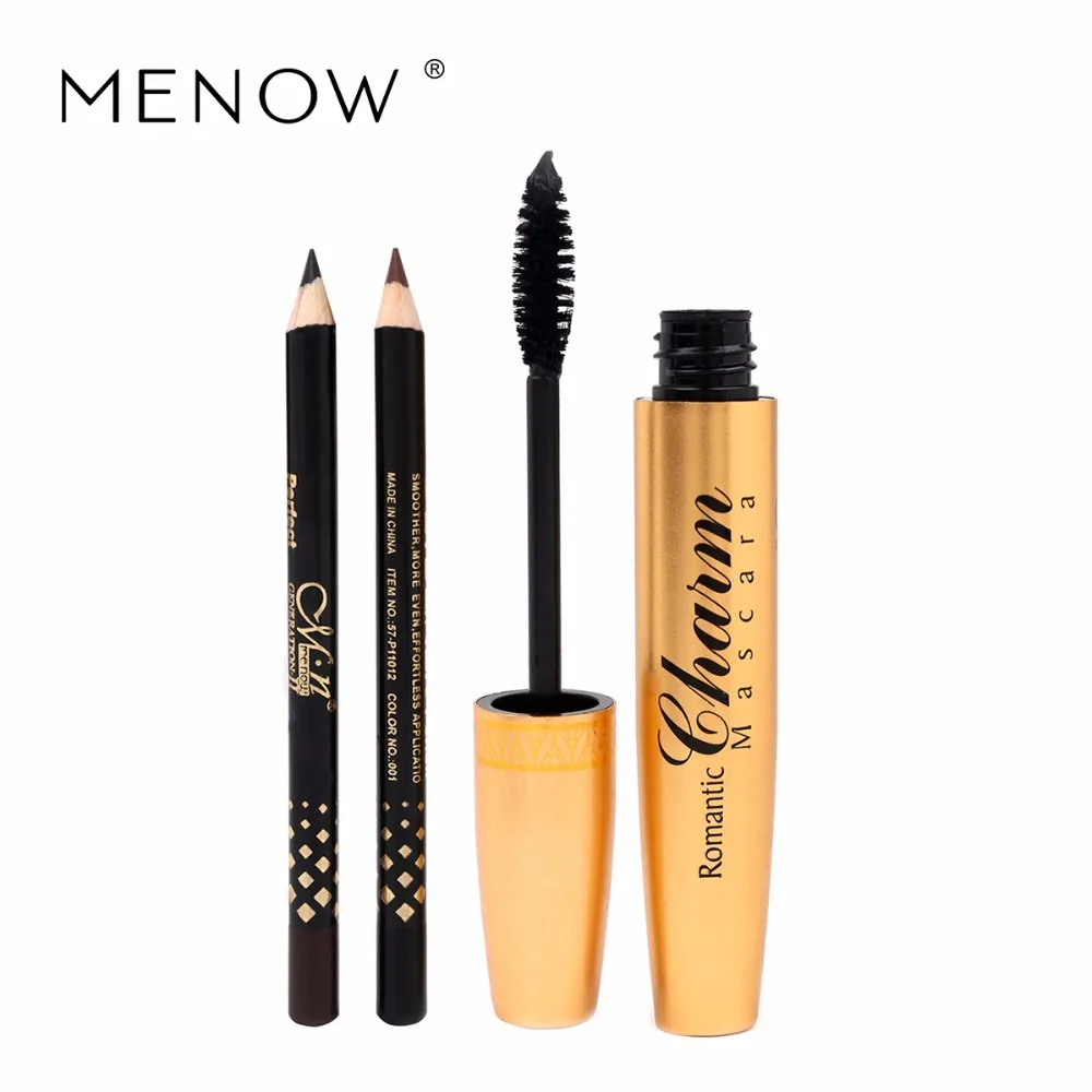 Menow Brand Professional makeup Golden tubes thick mascara Set With Gift Two Pencil black / brown Color Eye Cosmetic M13002 |