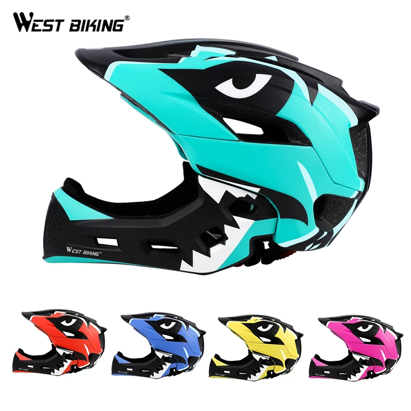 WEST BIKING Bike Children Helmet 52-56CM Lightweight 2 In 1 Safety Kids Helmet Full Face Cycling Protector Hat Bicycle Helmet