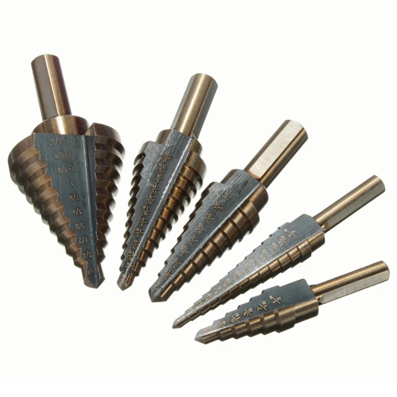 

CSS 5 Pcs HSS cobalt multiple hole ladder drill bit set alu gold