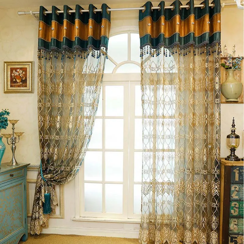 Europe Style Luxury Embroidered Tulle Curtains For Living Room