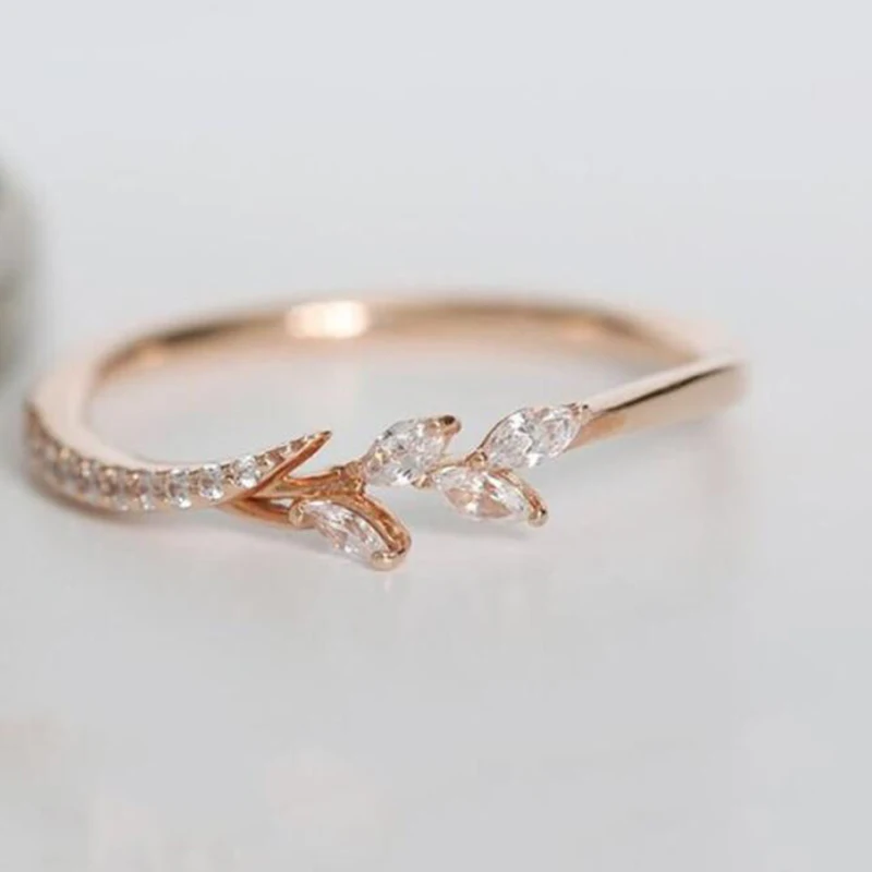 Tisonliz Danity лист с украшением в виде кристаллов Обручение кольца Для женщин вечные свадебные кольца для женщин из розового золота кольца, ювелирные подарки