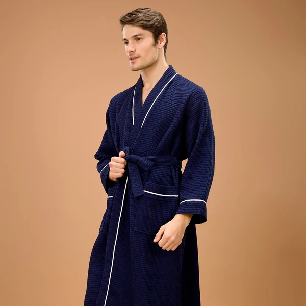 navy blue kinomo waffle bathrobe for menin Robes from Men's Clothing