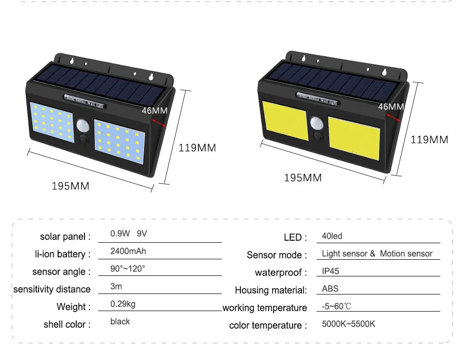 PIR датчик движения Солнечный СВЕТОДИОДНЫЙ светильник 20 40 светодиодный s 1200 мАч Батарея Солнечный светодиодный настенный светильник IP65 открытый сад уличные фонари