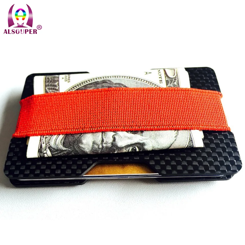 

Carbon fiber multi-function card holder wallet bottle opener slim thin wallet with elastic rubber band coin purse