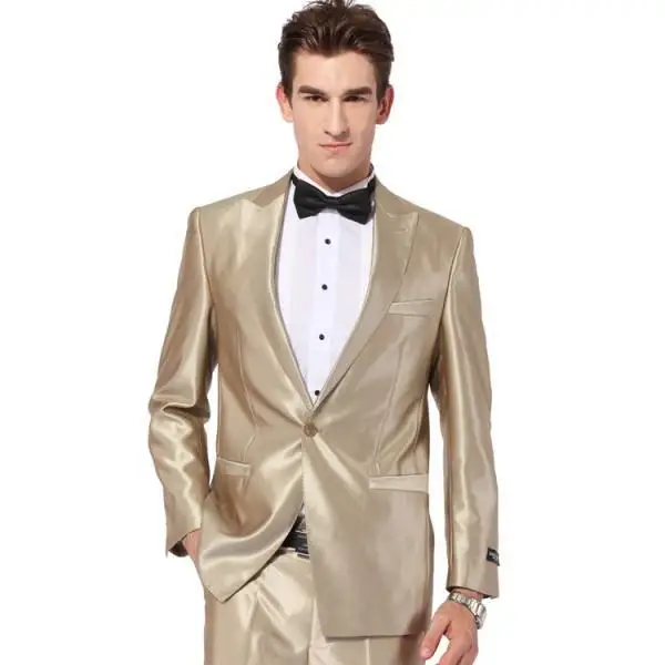 Gold Champagne New custom made Groom tuxedos one button peaked lapel