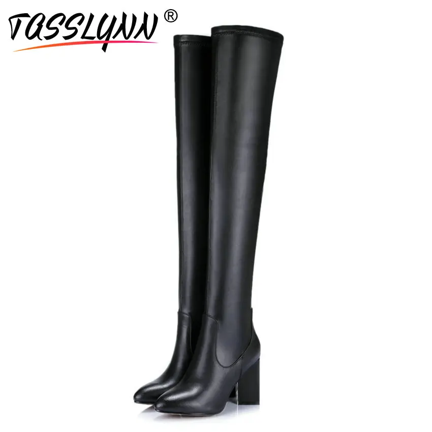 

TASSLYNN 2018 Women Winter Boots High Heels Over The Knee Boots Square High Heels Pointed Toe Slip on Shoes Woman Size 34-40