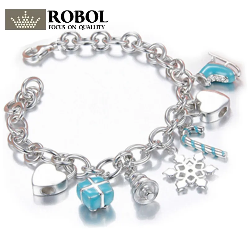 

ROBOL Charm Gift 925 Sterling Silver Christmas Joy TIFF Attractive Elegance Temperament Bracelet World Jewelry