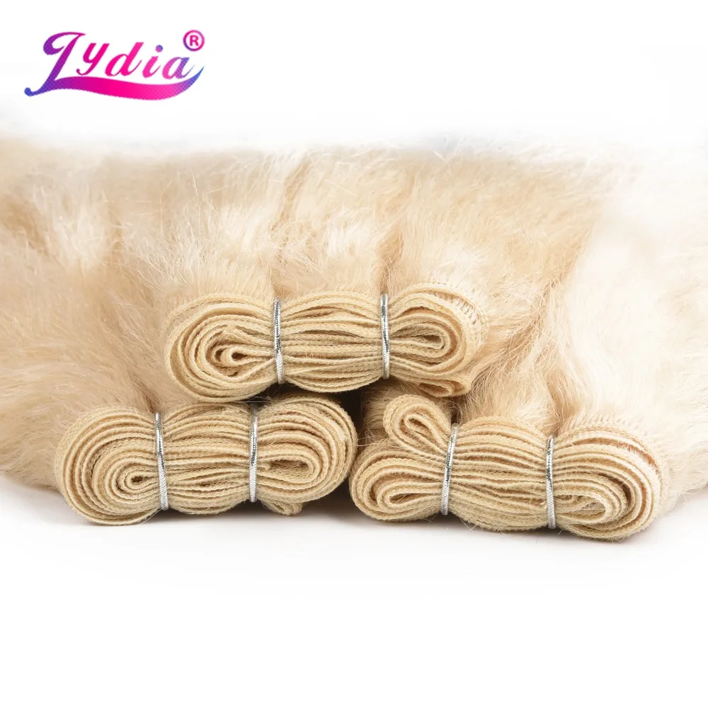Lydia 1PCS/Pack Kinky Straight Double Weft Weaving 10-30 Inch Pure Color Synthetic Wave Hair Extensions For Women Blonde 613#
