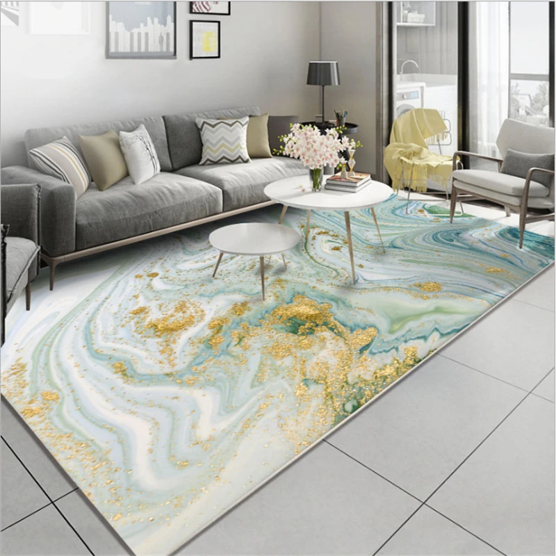 AOVOLL Nordic Style Abstract Stone Pattern Light Green Gold Carpet Rugs ...