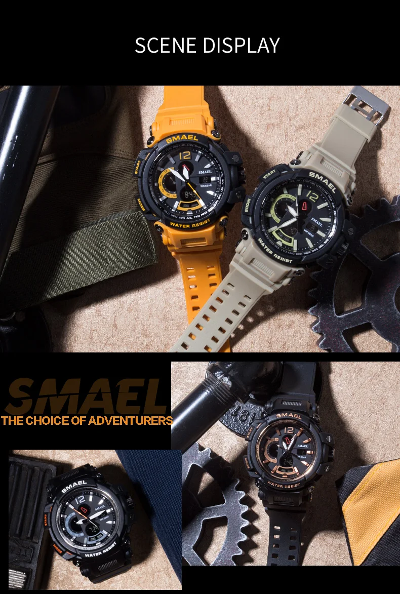 SMAEL, брендовые, светодиодный, водонепроницаемые, 50 м, спортивные наручные часы, секундомер, 1702, серые, военные часы, цифровой, светодиодный, армейские часы для мужчин