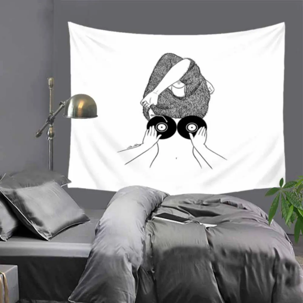 Cilected Скандинавский минималистский гобелен черно-белый домашний настенный мультфильм полиэстер скатерть диван фон ткань одеяло