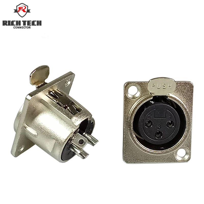 3Pins XLR connector Female Jack Socket Panel Mounted type Chassis Square Shape Metal housing