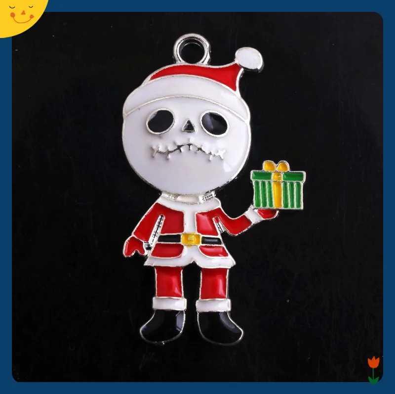 

OYKZA Christmas Father Characters Alloy Enamel Pendants for Halloween Chunky Necklace Keychain Accessory 27x46mm 5pcs