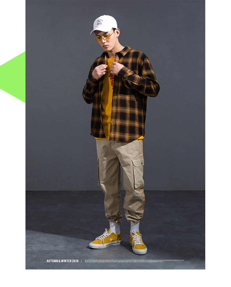 Checkered Korean Fashion Shirt Desinger Long Hip Hop  (8)