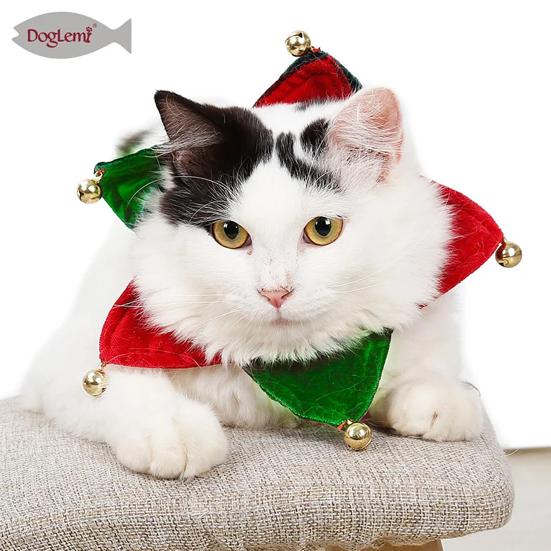 

Christmas Pet Cat Dog Collar Bibs With Small Bells Puppy Kitten Neckerchief Pet Cat Adjustable Triangular Scarf Collars