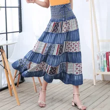 115 весна лето новые женские хлопковые и льняные тонкие юбки Цветочная пышная Свободная юбка пляжные длинные юбки девушка