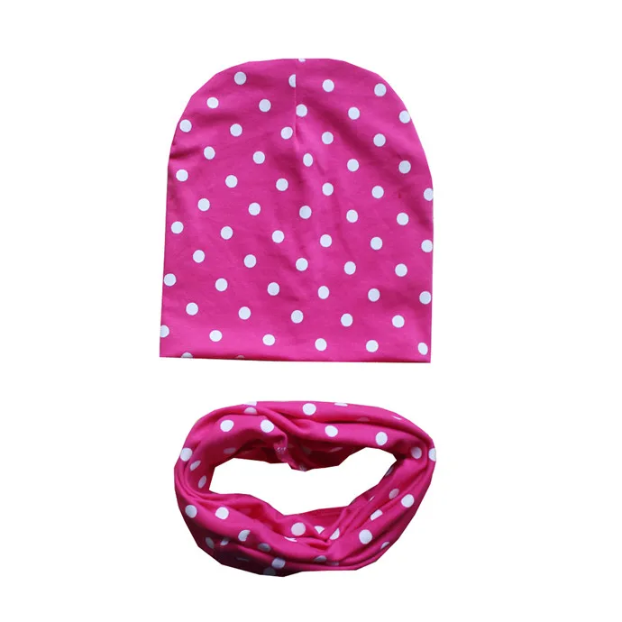Модные детские шапки, Комплект Шапочки для мальчиков и девочек с рисунком звезды, весенние теплые детские вязаные шапки с воротником, хлопковые детские шапки, шарф - Цвет: rose dot