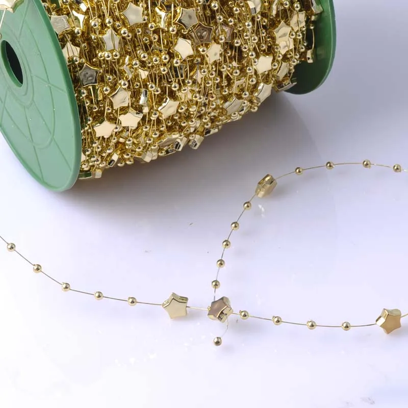 5 Meters gold color Fishing Line Artificial Pearls Star Beads Chain
